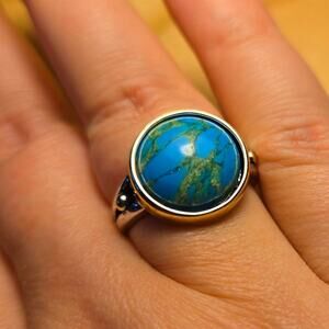 Size 7 Dome Turquoise Ring – Bezel Set Silver Tone Statement